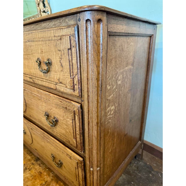 Stately 19th Century French Oak Antique Chest of Drawers With Brass Drawer Pulls For Sale - Image 11 of 12
