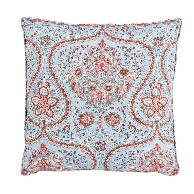 Tribal Schumacher Paisley Court 20" Pillow in Sky & Rose For Sale - Image 3 of 3