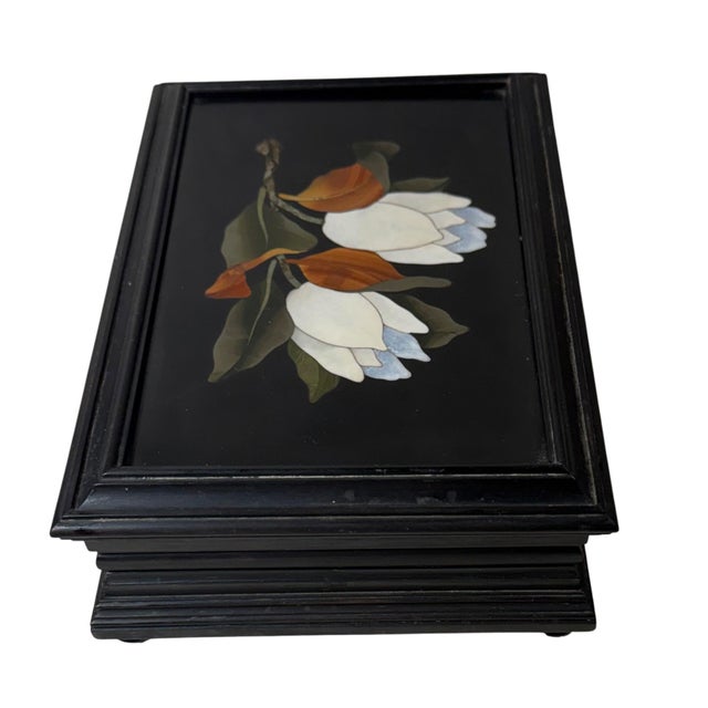 19th Century Late 19th Century Italian Grand Tour Pietra Dura Floral Box For Sale - Image 5 of 9