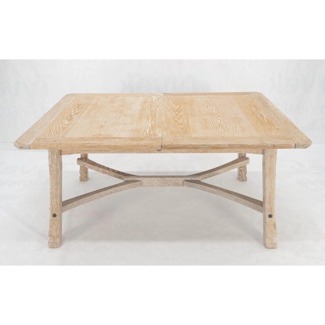MCM Arts & Crafts Cerused Oak Dining Table w/ 12" Extension Leaf Board Mint For Sale - Image 6 of 12