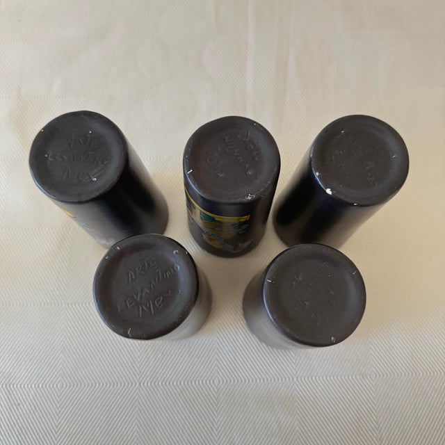Black Vintage Mexican Folk Art Black Clay Pottery Cocktail Tumblers, a Set of 5 For Sale - Image 8 of 10