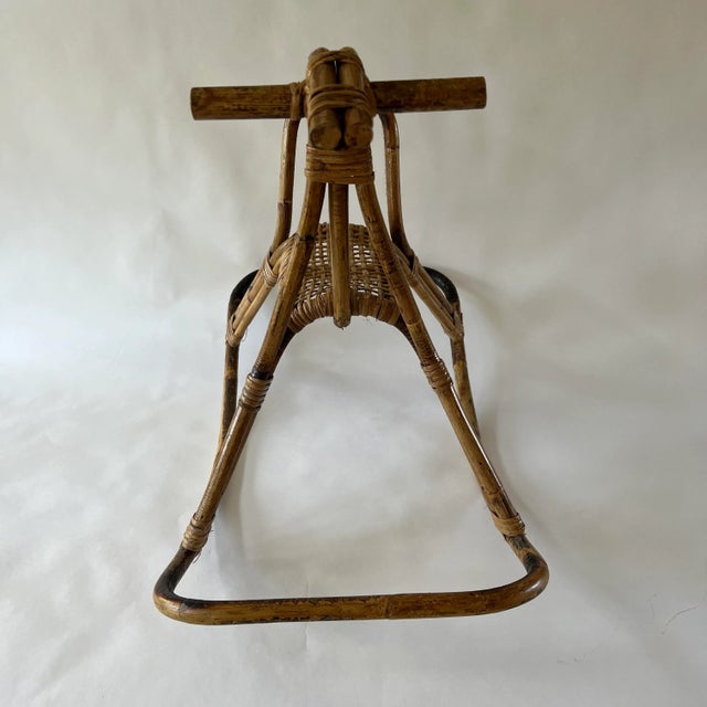 Franco Albini Mid-Century Rattan and Bamboo Rocking Horse Sculpture in the Style of Franco Albini For Sale - Image 4 of 13