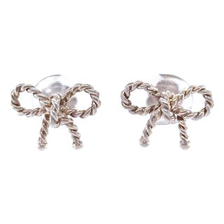 Tiffany & Co. Sterling Silver Vintage Twist Rope Bow Ribbon Earrings 2g For Sale