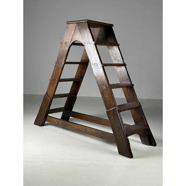 Antique library stairs/stairs. In English style, but probably of French origin. Made of solid oak, in the 19th century....