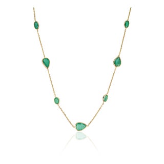 3.4Carat Natural Zambian Emerald Station Bezel Necklace in 14k Yellow Gold For Sale