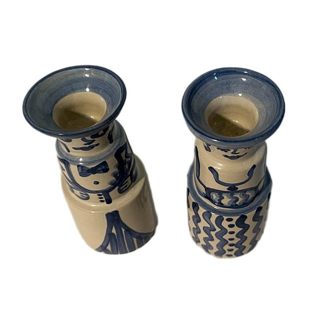 M. A. Hadley Country Scene Blue Bride & Groom Candlestick Holders This is a pair of MA Hadley signed candle holders in the...