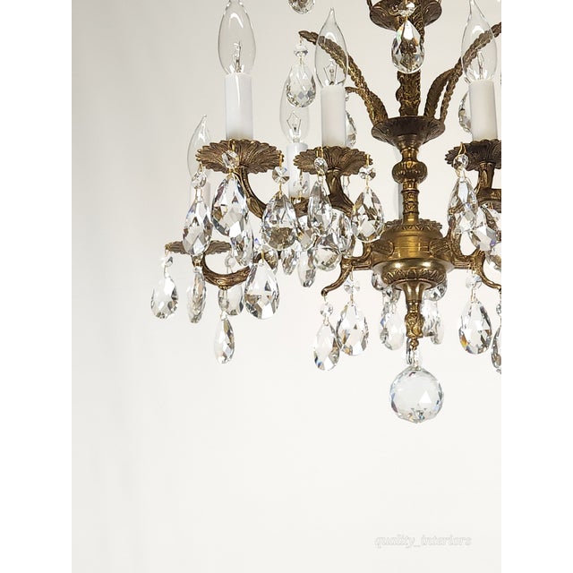 Brass Antique 5 Arm 10 Light Mesmerizing Baroque Brass Cut Lead Crystal Chandelier For Sale - Image 8 of 12