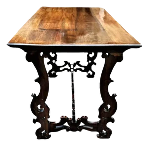 Adze Hewn Antique Lyre Leg Spanish Console Table or Writing Desk - 19th Century
