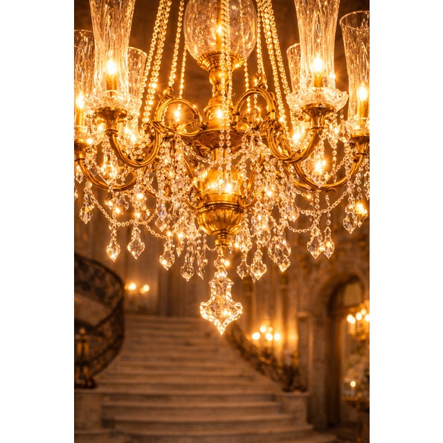 Mid 20th French Louis XVI Gold Bronze Crystal XL Chandelier For Sale - Image 13 of 16