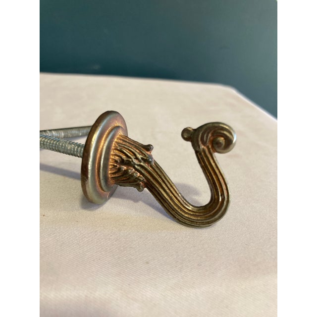 Mid 20th Century Vintage Brass Drapery Tieback Hooks – Pair For Sale - Image 5 of 7