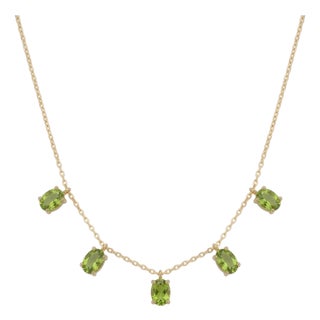 Natural Peridot August Birthstone Necklace | Minimalist Style Dangling Necklace For Sale