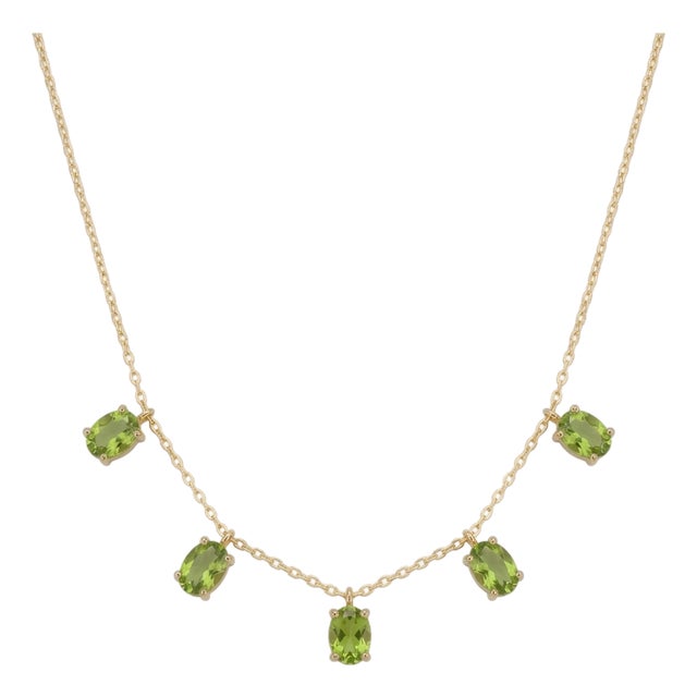 Natural Peridot August Birthstone Necklace | Minimalist Style Dangling Necklace For Sale