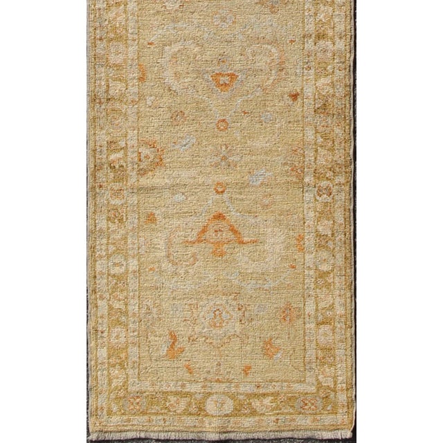 Textile Angora Oushak Runner in Soft Beige With Warm Camel and Light Apricot Accents For Sale - Image 7 of 9