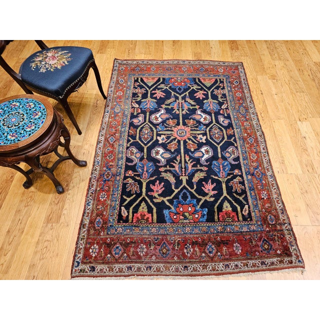 Antique Mahal Sultanabad Rug, Hand-Knotted Wool, Geometric Pattern, 4x7, Navy & Red For Sale - Image 10 of 18