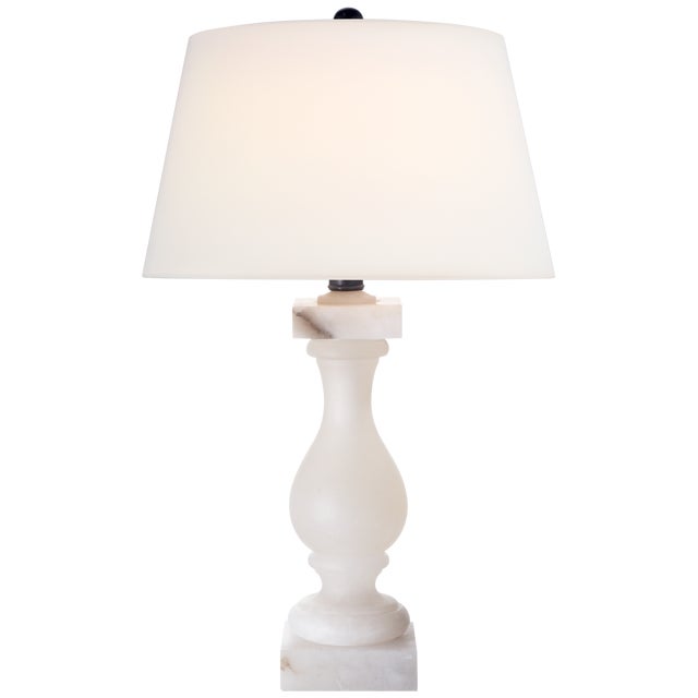 Traditional Chapman & Myers by Visual Comfort Signature Balustrade Table Lamp in Alabaster with Linen Shade For Sale - Image 3 of 3