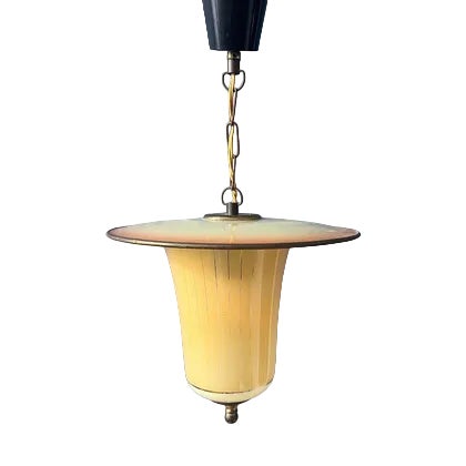 Vintage Glass and Brass Lantern Pendant Lamp, 1950s For Sale