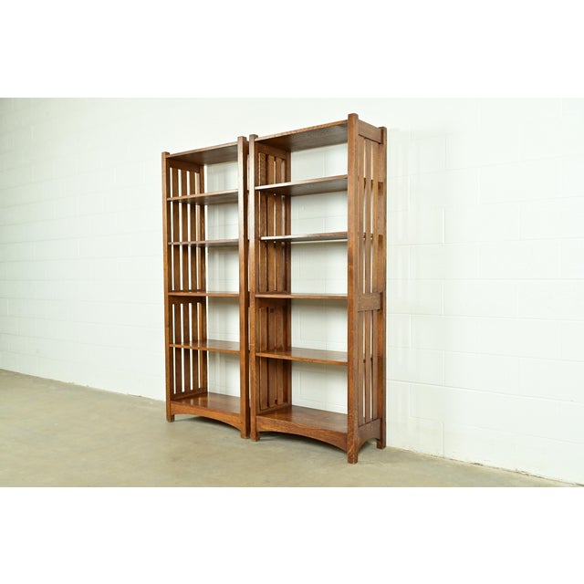 Stickley Mission Oak Arts & Crafts Slatted Tall Bookcase For Sale - Image 10 of 11
