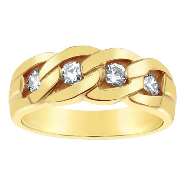 Link Style Diamond Wedding Band .30cttw 14k Yellow Gold, Size 9 For Sale