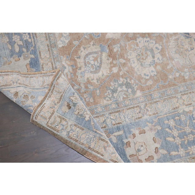 Blue Antique Zabihi Collection Brown Soft Blue Persian Tabriz Rug - 10' x 12'2" For Sale - Image 8 of 12