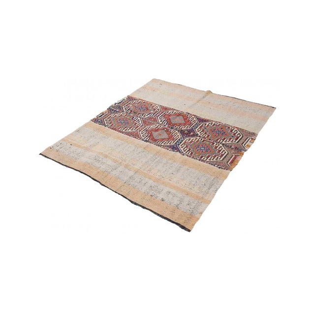 Mid-Century Modern Embroidered Turkish Vintage Kilim Rug - 5`0″ X 6`1″ For Sale - Image 3 of 6