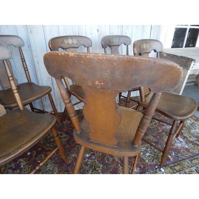 Mid 19th Century 19th Century Hand Decorated Plank Bottom Hardwood Chairs - Set of Six For Sale - Image 5 of 14