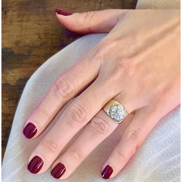 Diamond Ring Unisex 14 Karat Yellow and White Gold 1.10 TCW Certified For Sale - Image 11 of 11