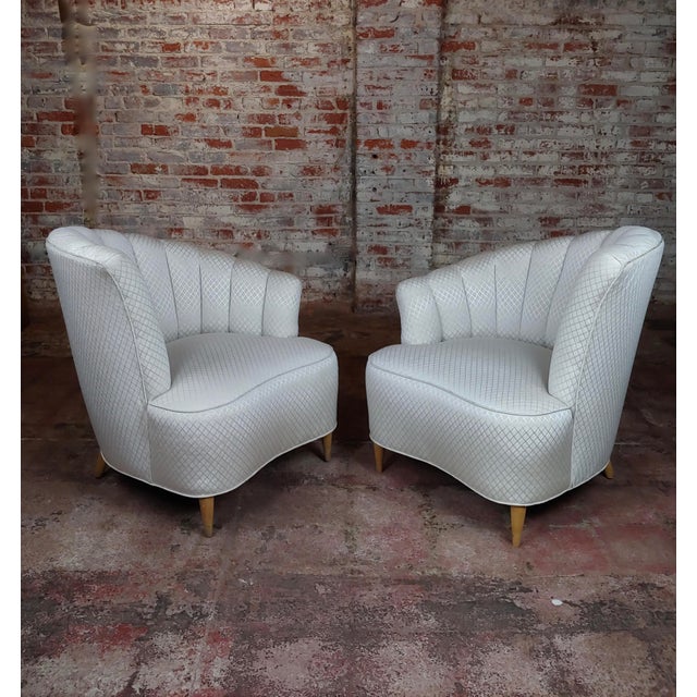 1940s Hollywood Regency Asymmetrical Fan Back Lounge Chairs a Pair