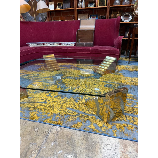 Glass Sculptural Coffee Table With Stepped Pedestal Bases For Sale In Los Angeles - Image 6 of 8
