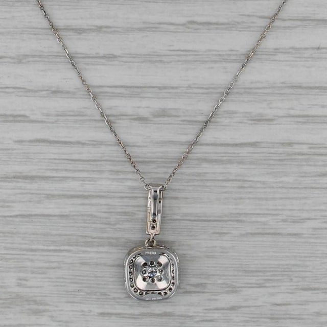 0.36ctw Diamond Halo Pendant Necklace 14k White Gold 18" Cable Chain For Sale - Image 4 of 6