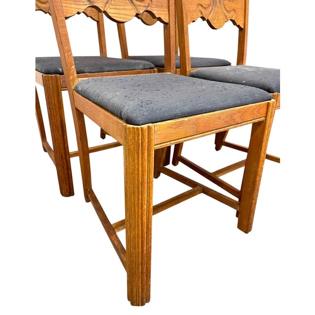 Brown Vintage Set of 4 Carved Dining Chairs With Upholstered Seats For Sale - Image 8 of 11