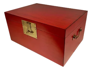 Chinese Red Lacquered Box With Brass Mounts, Mid 20th Century