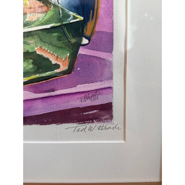 Signed Still Life Watercolor Art in Walnut Frame For Sale In Los Angeles - Image 6 of 9