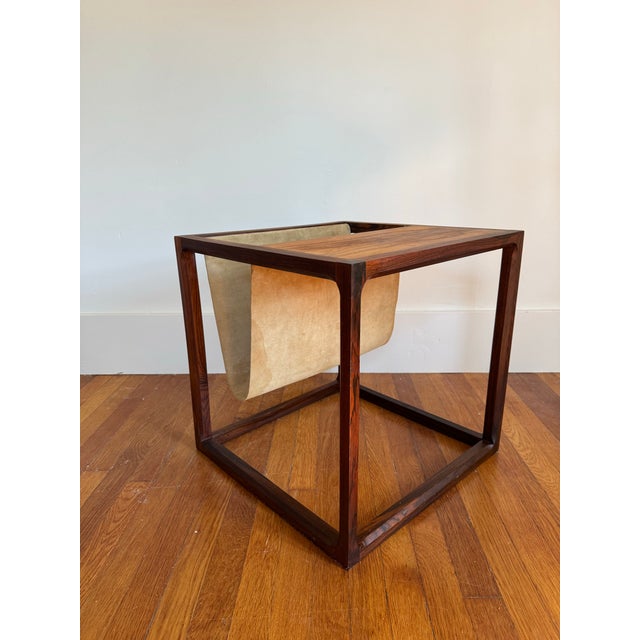 1960s 1960s Brazilian Rosewood and Suede Magazine Rack Attributed to Kai Kristiansen For Sale - Image 5 of 12