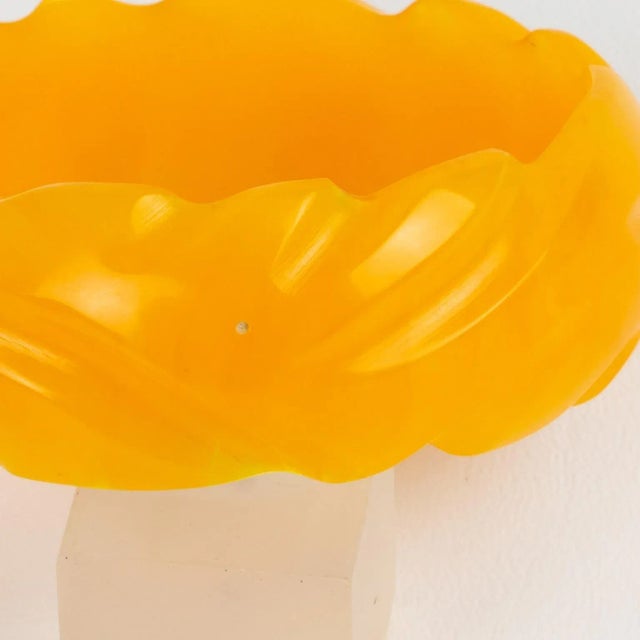 1940s Bakelite Bracelet Carved Bangle Yellow Marigold Marble For Sale - Image 5 of 5