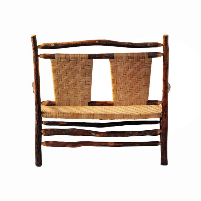 Wood Hickory Bench With Woven Seat and Backrest For Sale - Image 7 of 9