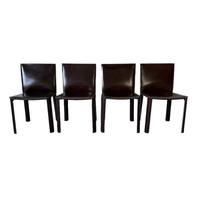 Vintage Italian Mario Bellini Style Brown Leather Dining Chairs – Set of 4/Sold For Sale