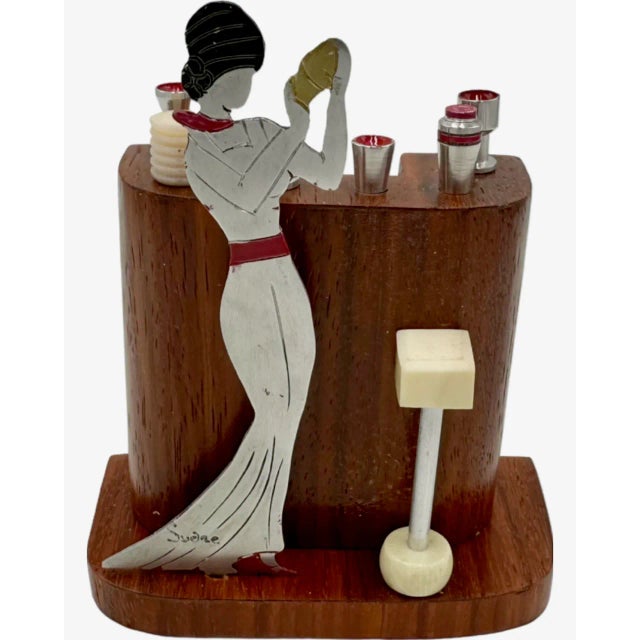 Signed Sudre Art Deco Cocktail Pick Set — Female Bartender, Paris For Sale - Image 10 of 12