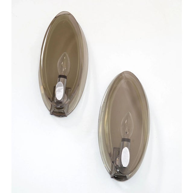 Fontana Arte Pair, Vintage Fontana Arte Style Smoke Beveled Glass Sconces Wall Lights Italy For Sale - Image 4 of 13