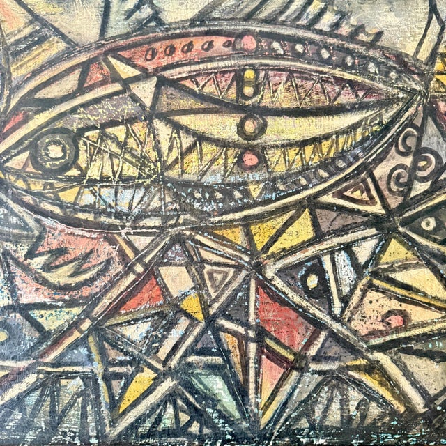 French Artist, Abstract Geometric Composition with Bold Lines, 1968, Chalk & Acrylic, Framed For Sale - Image 4 of 10