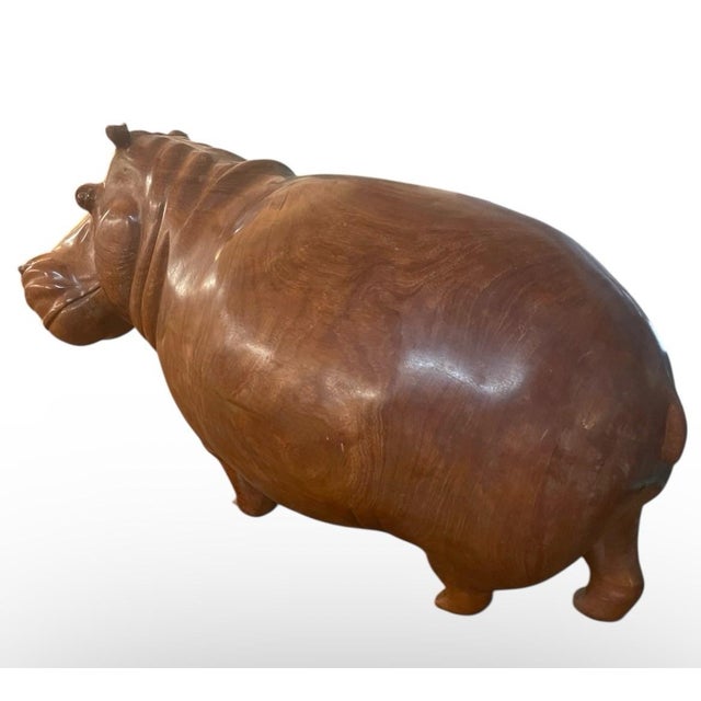 Mid-Century Modern Hand-Carved Monumental Solid Wood Hippopotamus Sculpture For Sale - Image 3 of 6