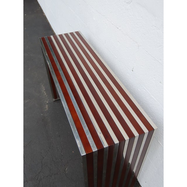 Mid Century Modern Two Tone Chrome and Wood Narrow Console Library Table 6404 For Sale - Image 15 of 16