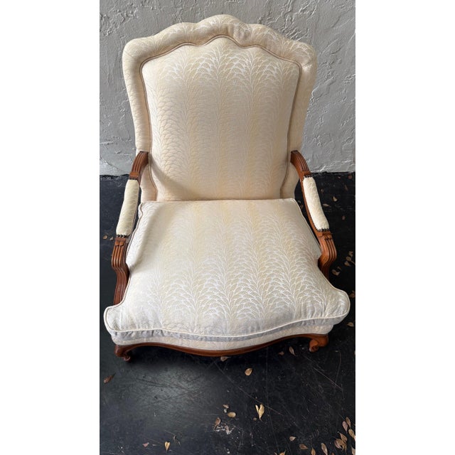 1990s Baker Furniture French Provincial Louis XV Oversized Fauteuil Chairs For Sale - Image 10 of 12