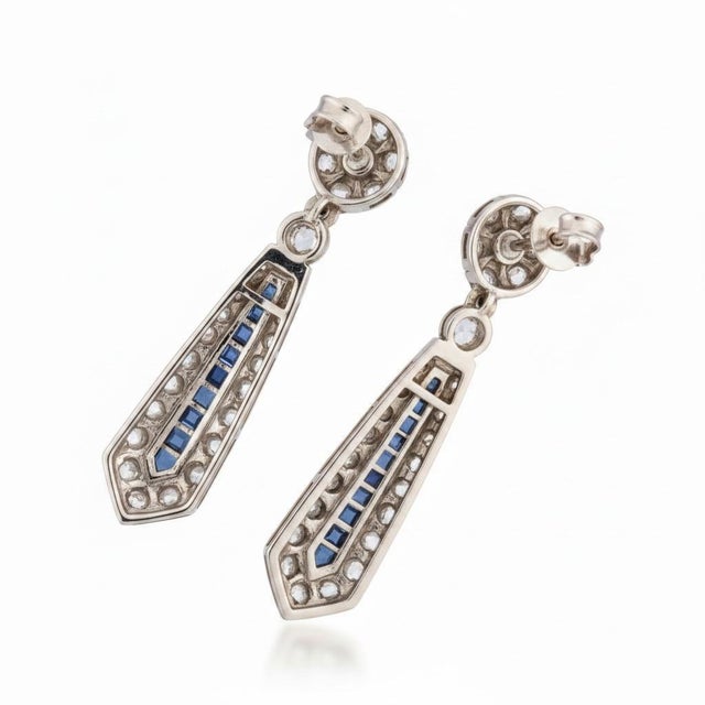 Mid 20th Century Pair of 18k Diamond & Sapphire Earrings For Sale - Image 4 of 4
