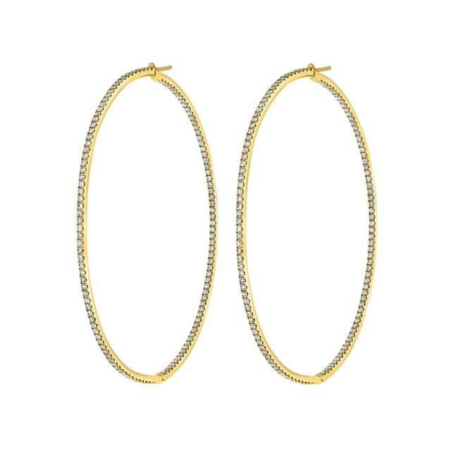 4.5 Carat Very Large Diamond Hoop Gala Cocktail Earrings in 14 Karat Yellow Gold For Sale - Image 17 of 18