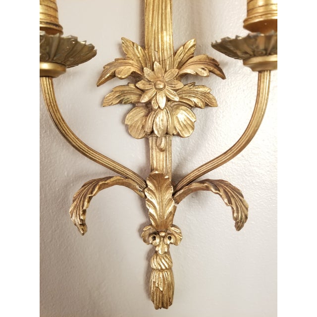 Gold Vintage Pair of Friedman Brothers New York Louis XVI Style Gilt Gesso Wall Sconces For Sale - Image 8 of 18