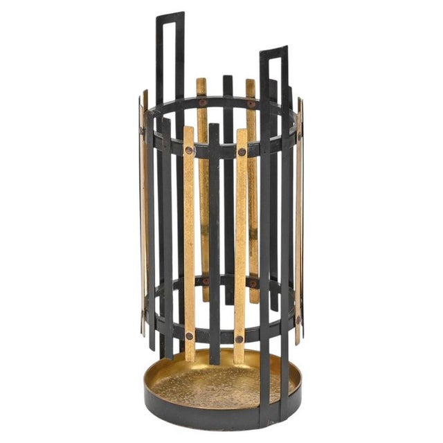 Italian Sculptural Brass and Black Iron Umbrella Stand by Gio Ponti, Italy, 1950s For Sale - Image 9 of 9