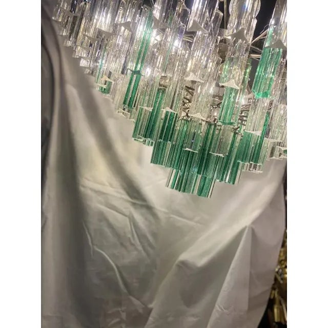 Early 21st Century Vintage Green Quadriedro and Clear Triedro Murano Style Glass Chandelier by Simoeng For Sale - Image 5 of 6