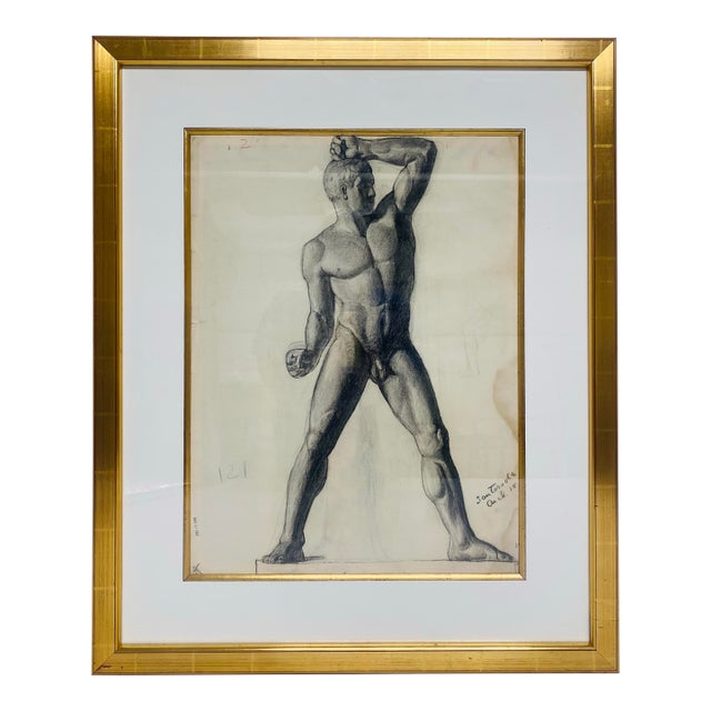 Early 20th Century Male Nude Artist Study Charcoal on Paper. For Sale