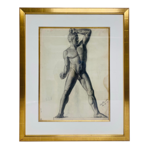Early 20th Century Male Nude Artist Study Charcoal on Paper.