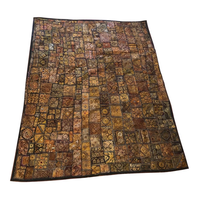 Vintage Indian Mirrored Quilt With Quilted Backing For Sale